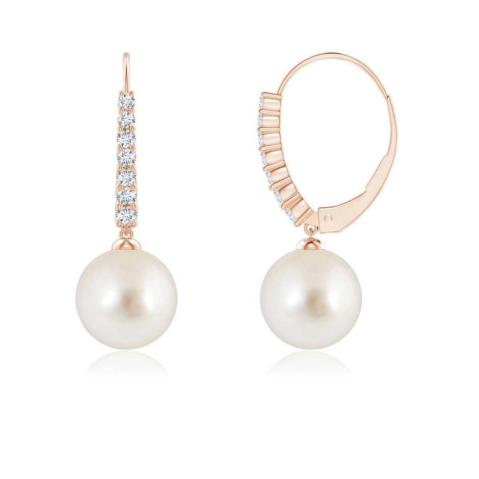 8mm AAAA Freshwater Pearl Tapered Leverback Earrings in Rose Gold side-1