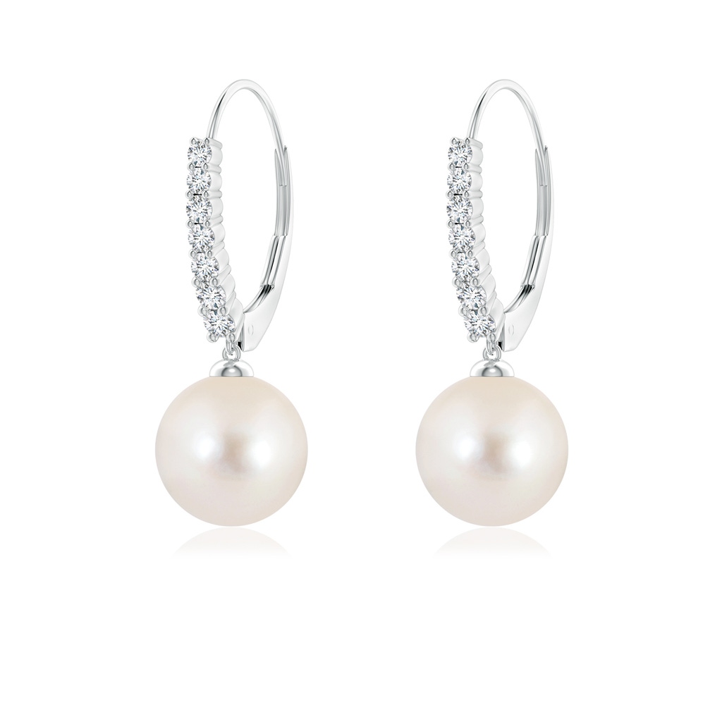 8mm AAAA Freshwater Pearl Tapered Leverback Earrings in White Gold 