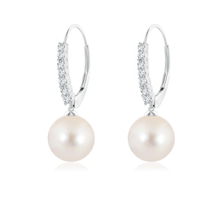 8mm AAAA Freshwater Pearl Tapered Leverback Earrings in White Gold