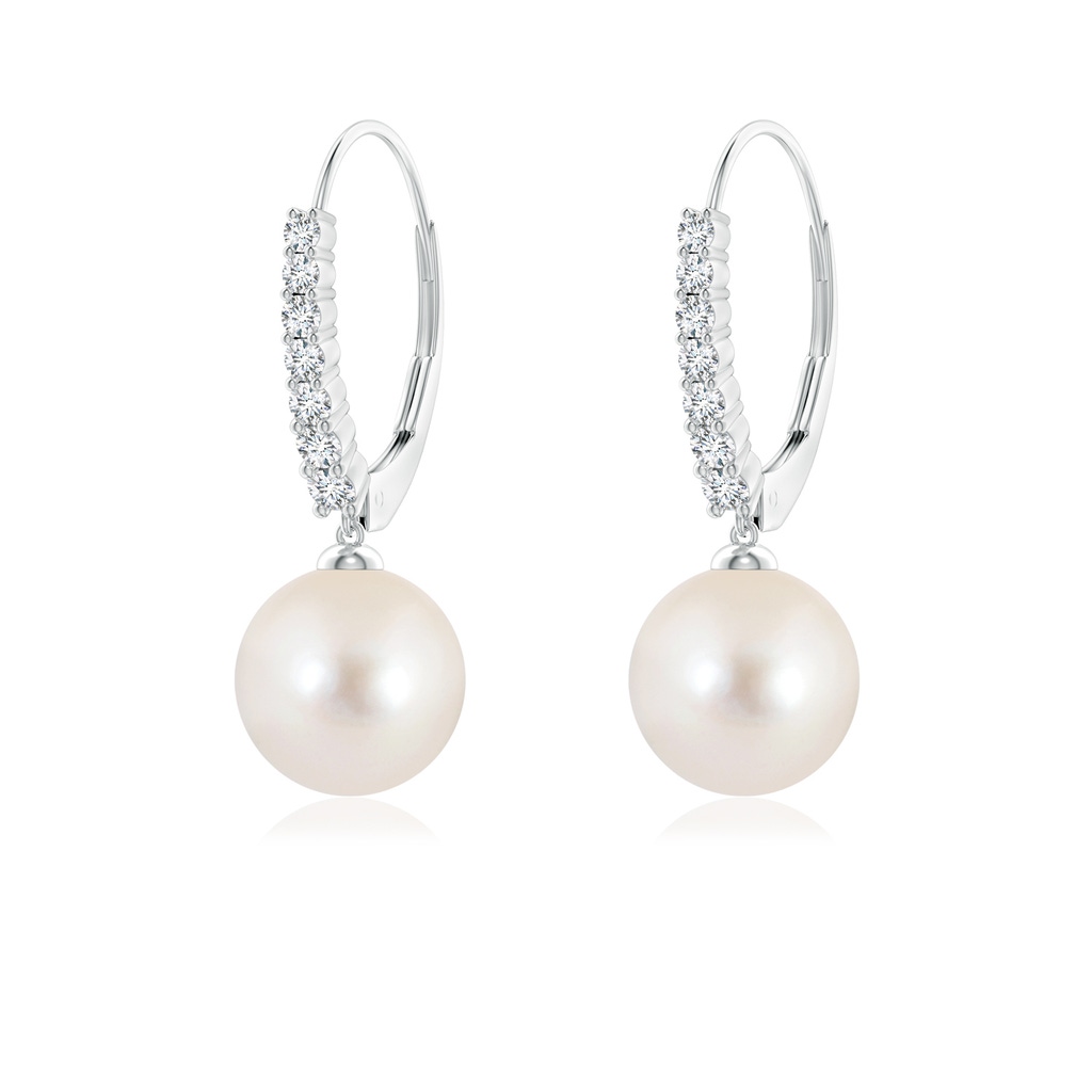 8mm AAAA Freshwater Pearl Tapered Leverback Earrings in White Gold