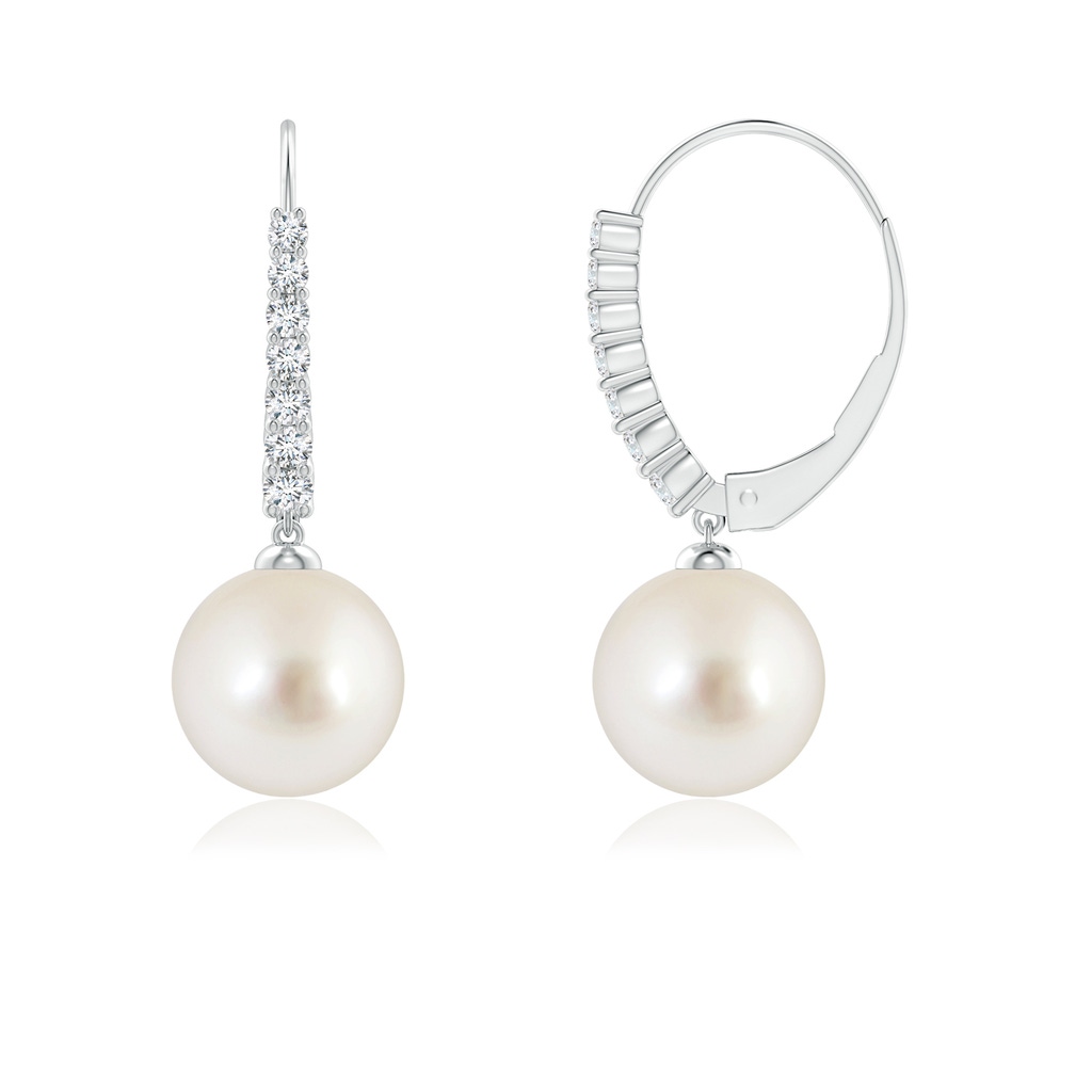 8mm AAAA Freshwater Pearl Tapered Leverback Earrings in White Gold Side-1