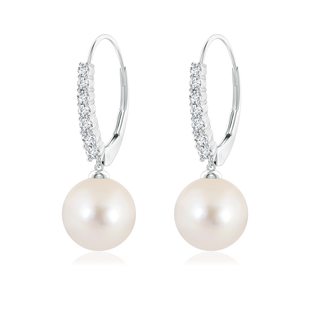 9mm AAAA Freshwater Pearl Tapered Leverback Earrings in White Gold