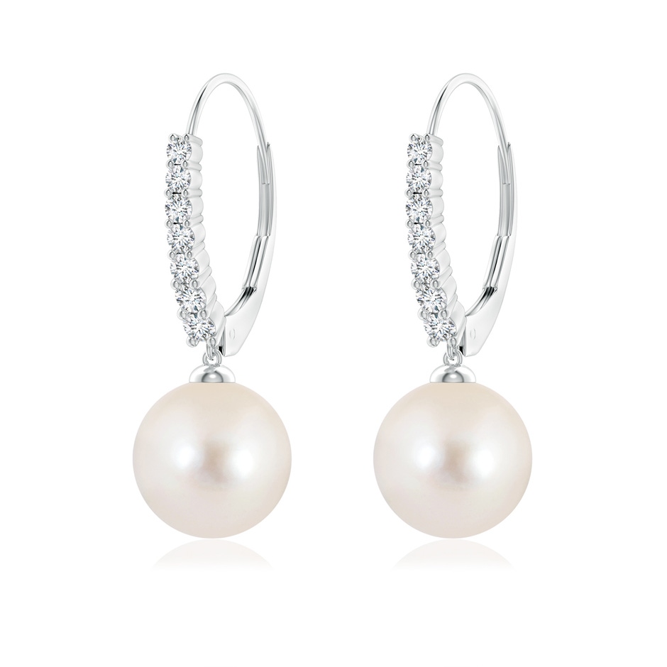 9mm AAAA Freshwater Pearl Tapered Leverback Earrings in White Gold 