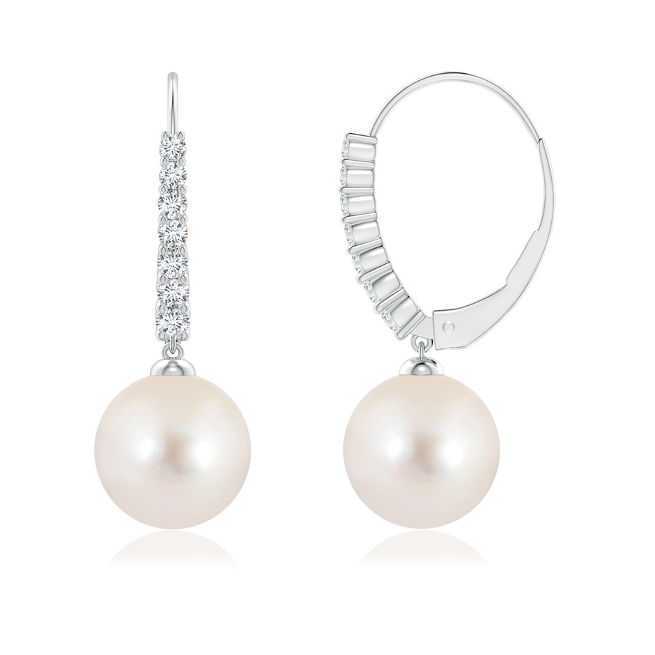 9mm AAAA Freshwater Pearl Tapered Leverback Earrings in White Gold side-1