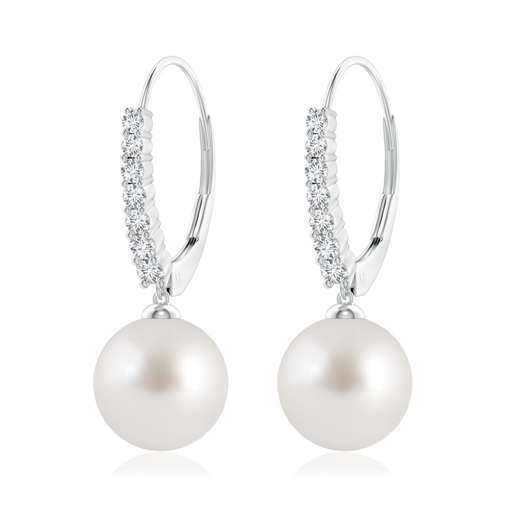 10mm AAA South Sea Pearl Tapered Leverback Earrings in White Gold