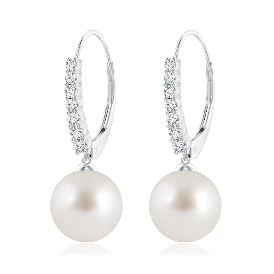 10mm AAA South Sea Pearl Tapered Leverback Earrings in White Gold 