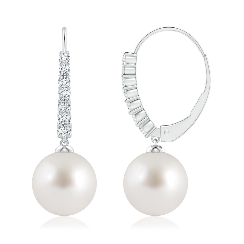 10mm AAA South Sea Pearl Tapered Leverback Earrings in White Gold - side_1
