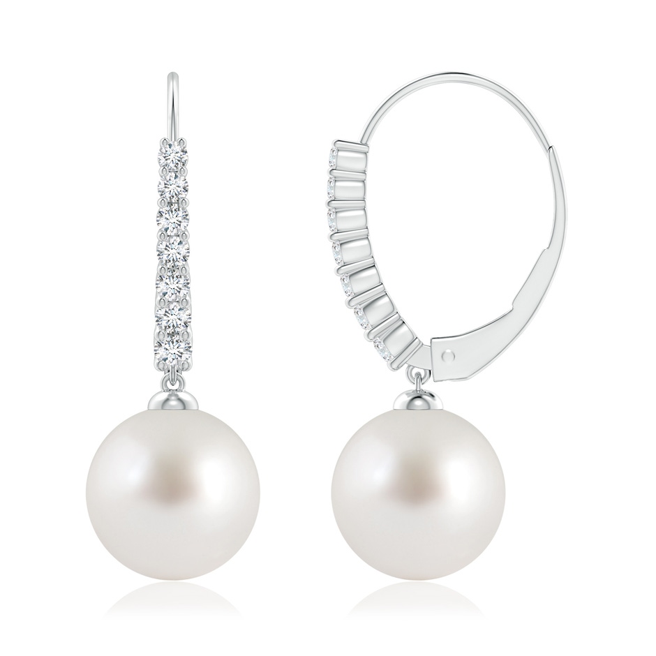 10mm AAA South Sea Pearl Tapered Leverback Earrings in White Gold side-1