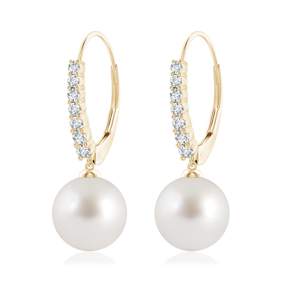 10mm AAA South Sea Pearl Tapered Leverback Earrings in Yellow Gold 