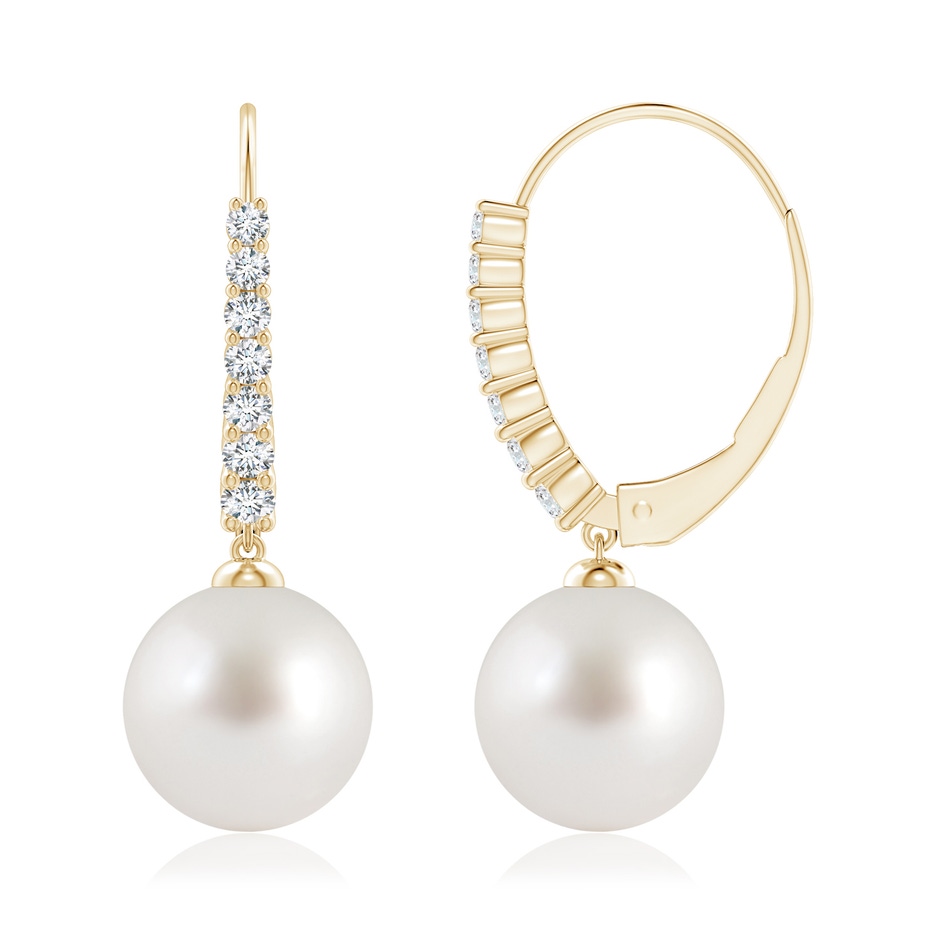 10mm AAA South Sea Pearl Tapered Leverback Earrings in Yellow Gold side-1