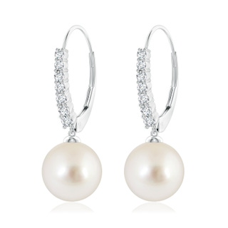 10mm AAAA South Sea Pearl Tapered Leverback Earrings in White Gold