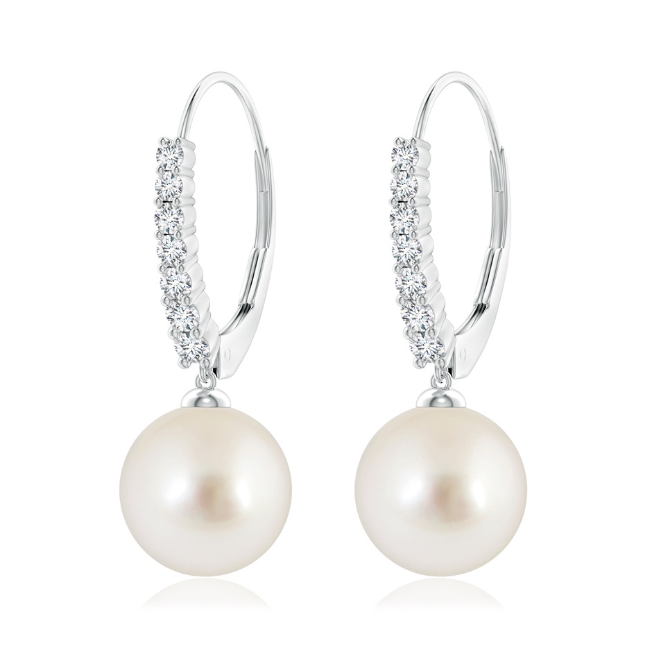 10mm AAAA South Sea Pearl Tapered Leverback Earrings in White Gold 