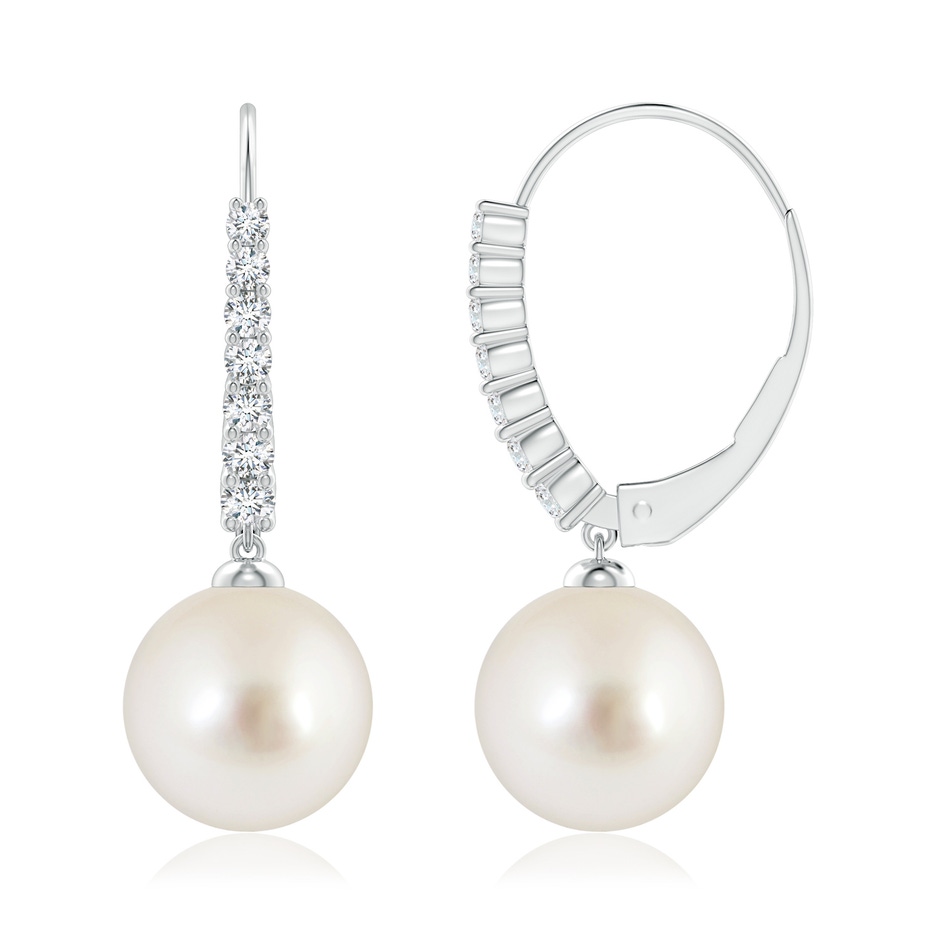 10mm AAAA South Sea Pearl Tapered Leverback Earrings in White Gold side-1