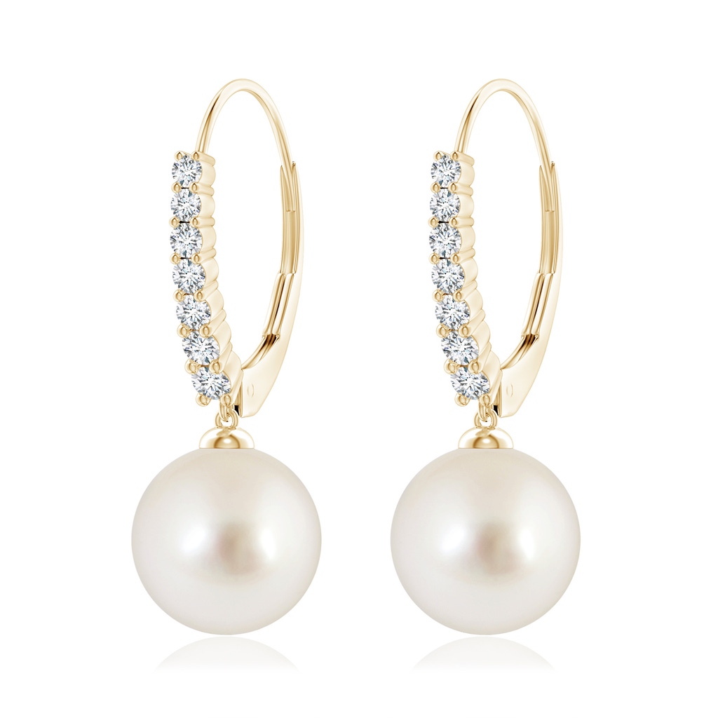 10mm AAAA South Sea Pearl Tapered Leverback Earrings in Yellow Gold
