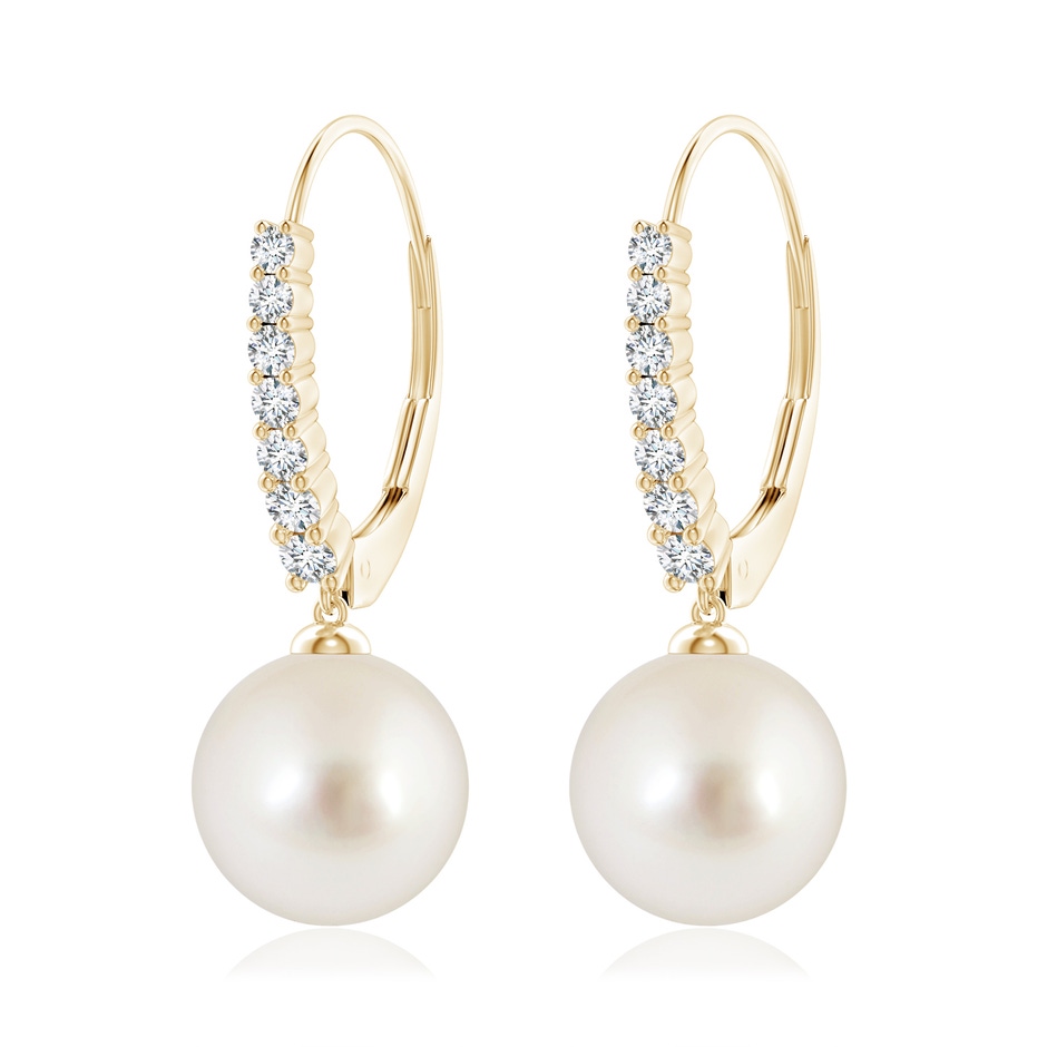 10mm AAAA South Sea Pearl Tapered Leverback Earrings in Yellow Gold 