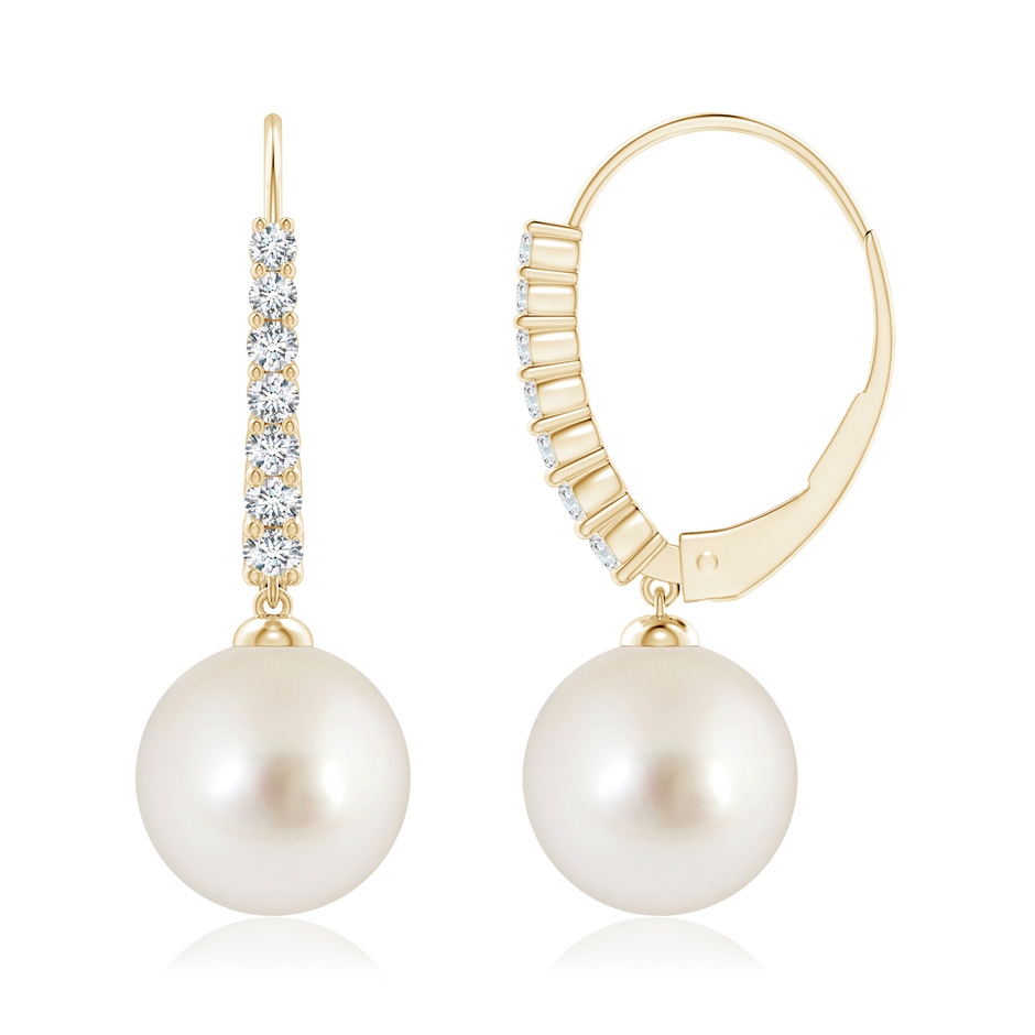 10mm AAAA South Sea Pearl Tapered Leverback Earrings in Yellow Gold side-1