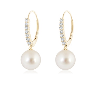 8mm AAAA South Sea Pearl Tapered Leverback Earrings in Yellow Gold