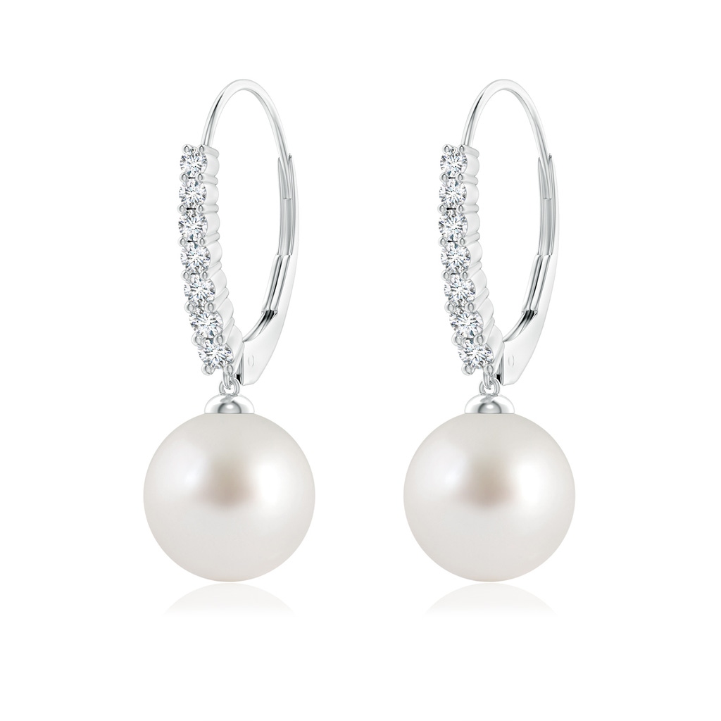 9mm AAA South Sea Pearl Tapered Leverback Earrings in White Gold