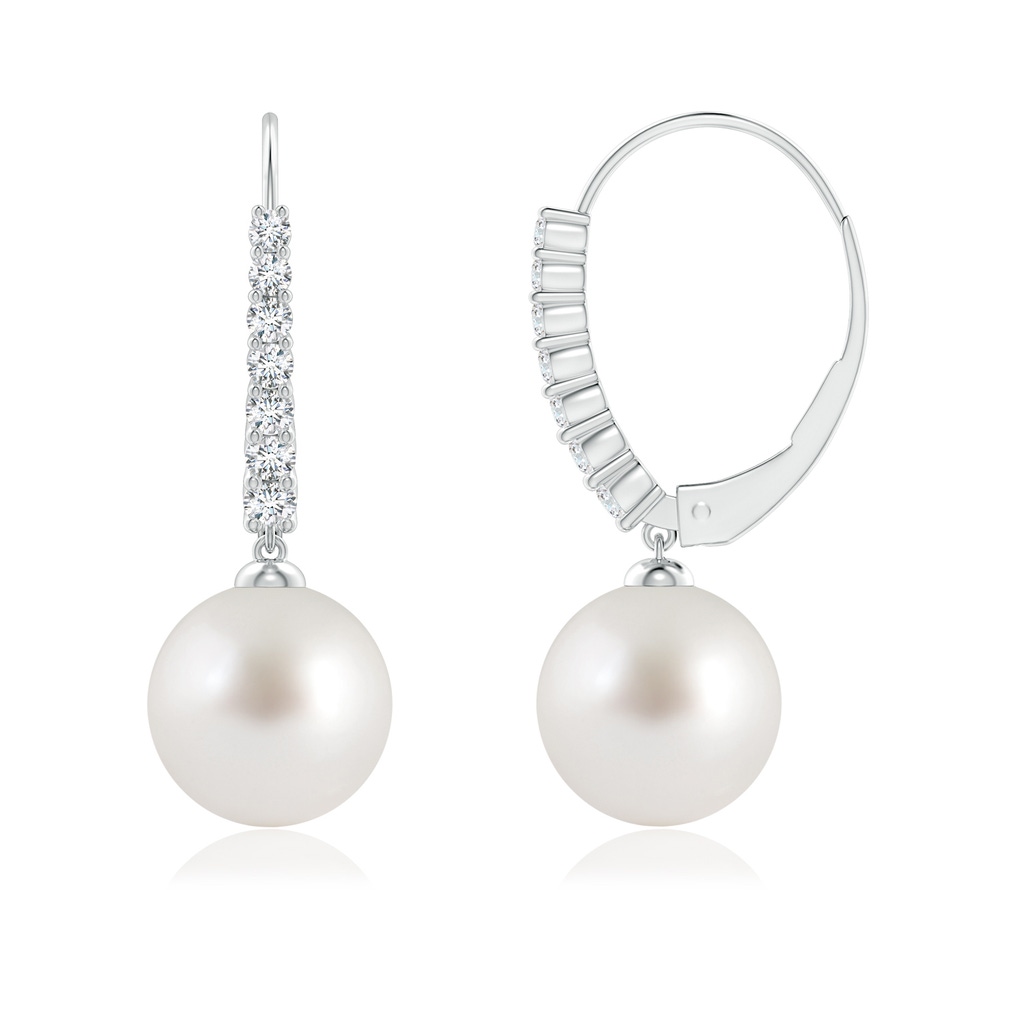 9mm AAA South Sea Pearl Tapered Leverback Earrings in White Gold Side-1