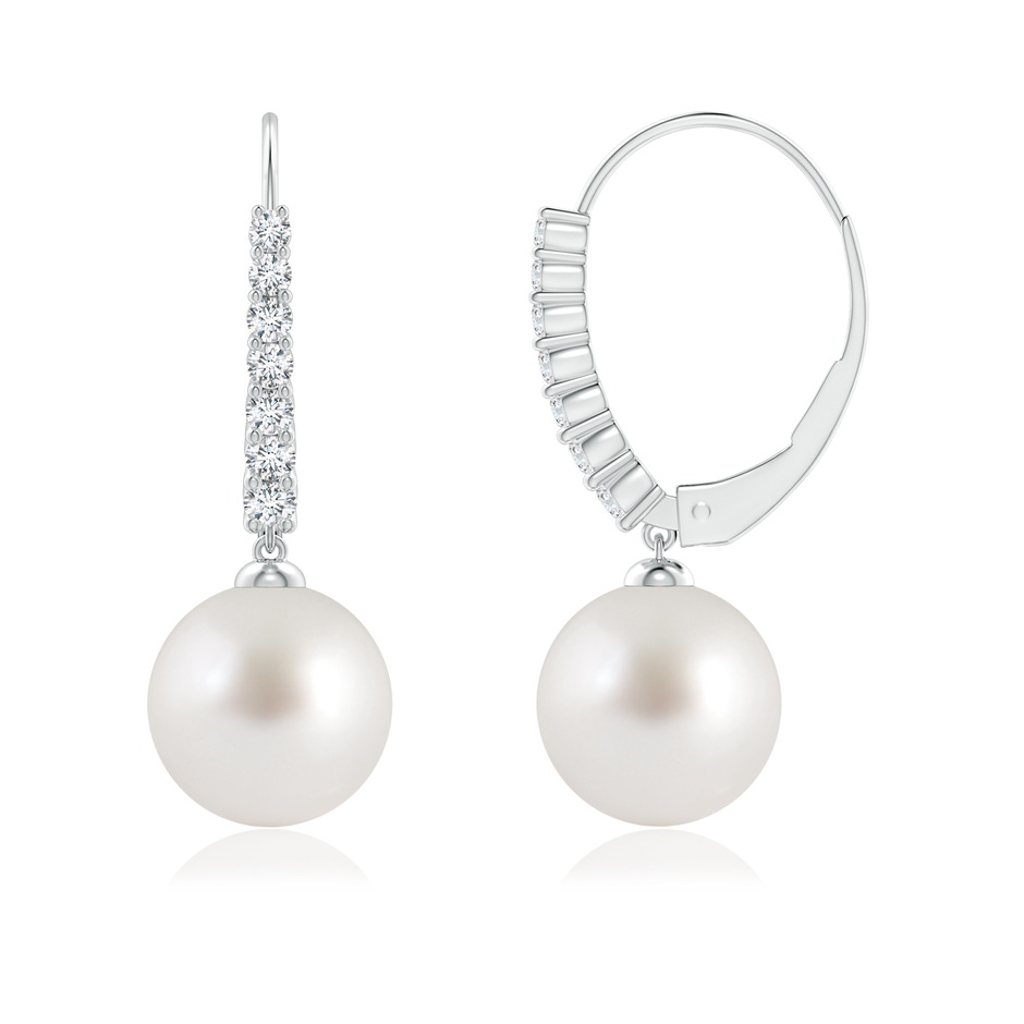 9mm AAA South Sea Pearl Tapered Leverback Earrings in White Gold side-1