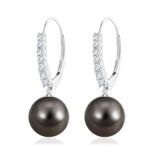 10mm AAA Tahitian Pearl Tapered Leverback Earrings in White Gold