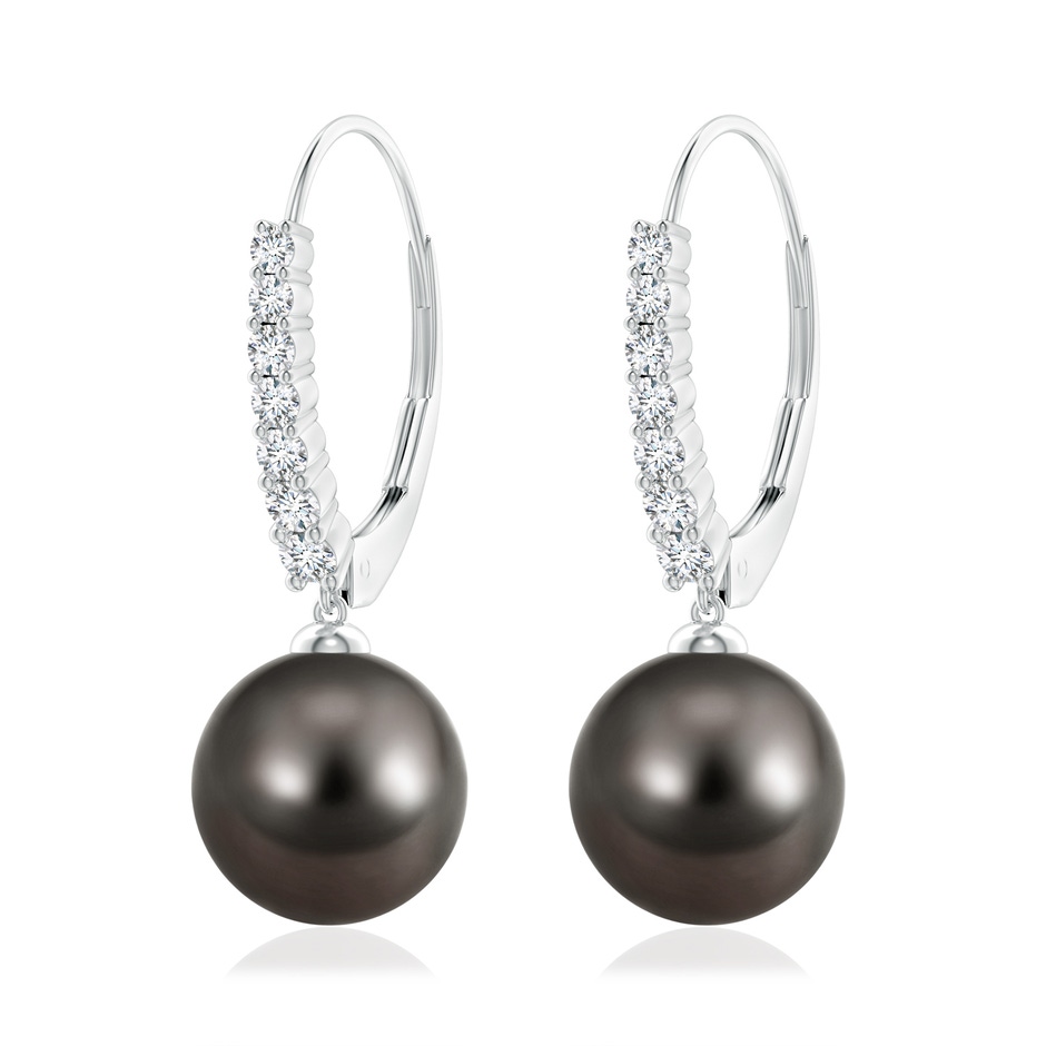 10mm AAA Tahitian Pearl Tapered Leverback Earrings in White Gold 