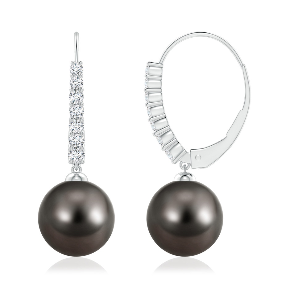 10mm AAA Tahitian Pearl Tapered Leverback Earrings in White Gold side 199