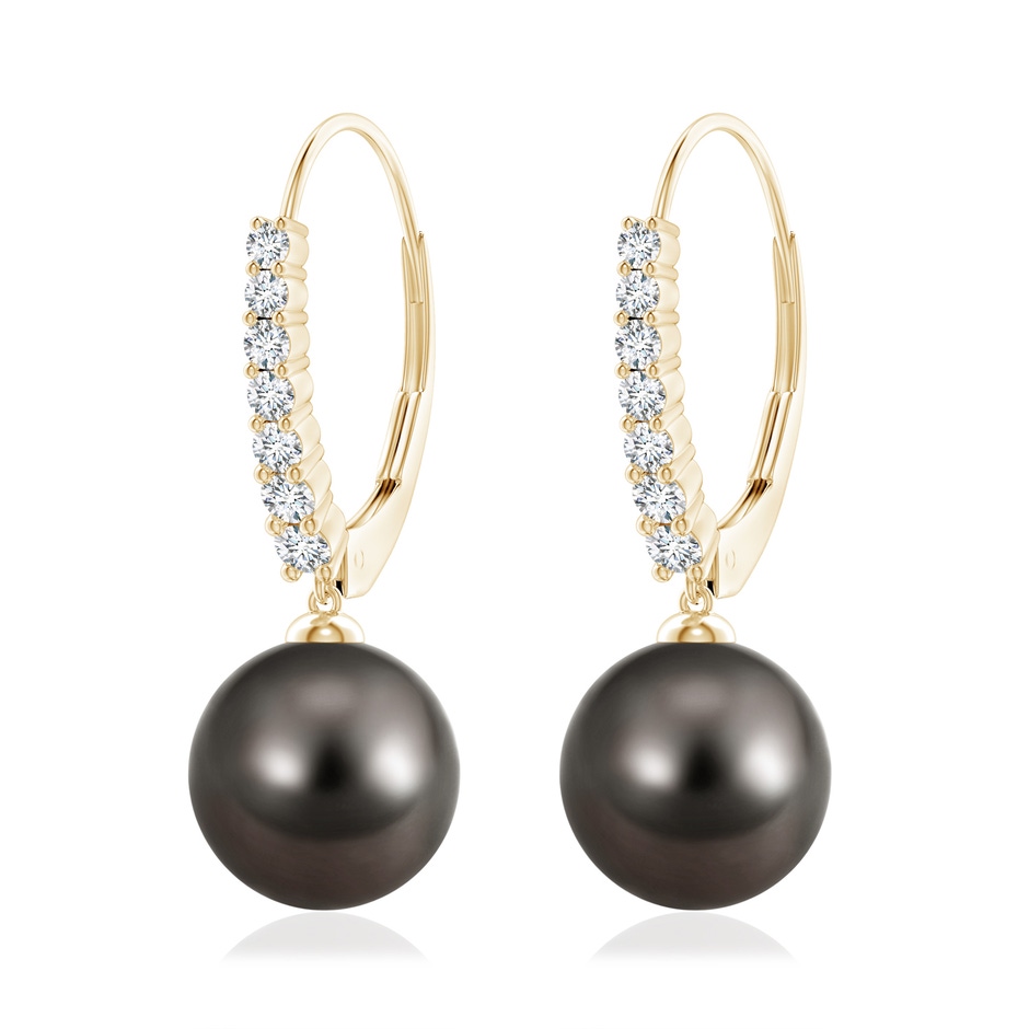10mm AAA Tahitian Pearl Tapered Leverback Earrings in Yellow Gold 