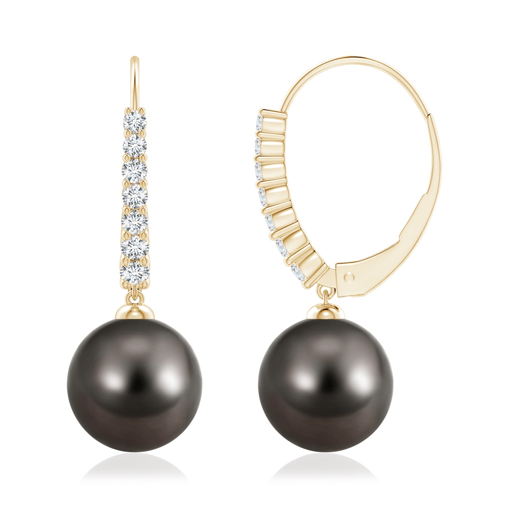 10mm AAA Tahitian Pearl Tapered Leverback Earrings in Yellow Gold Side-1