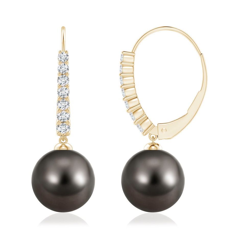 10mm AAA Tahitian Pearl Tapered Leverback Earrings in Yellow Gold side 199