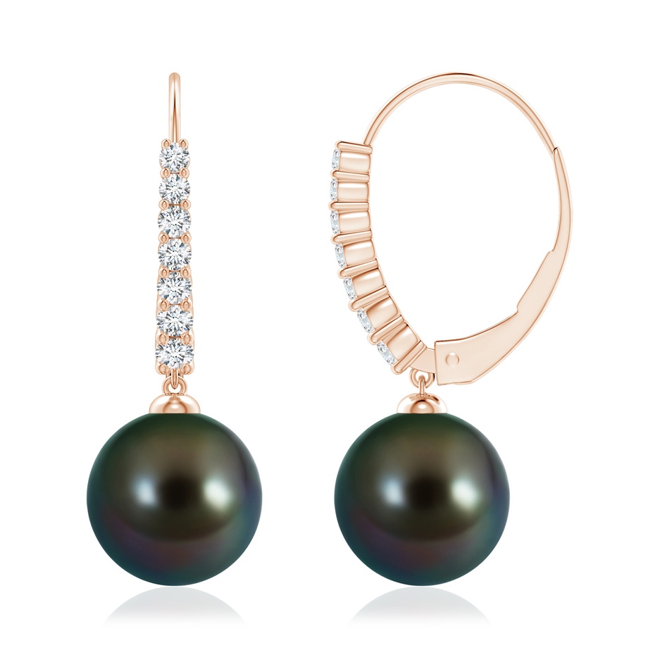 10mm AAAA Tahitian Pearl Tapered Leverback Earrings in Rose Gold side 199
