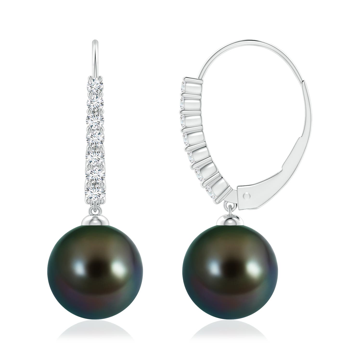 10mm AAAA Tahitian Pearl Tapered Leverback Earrings in White Gold