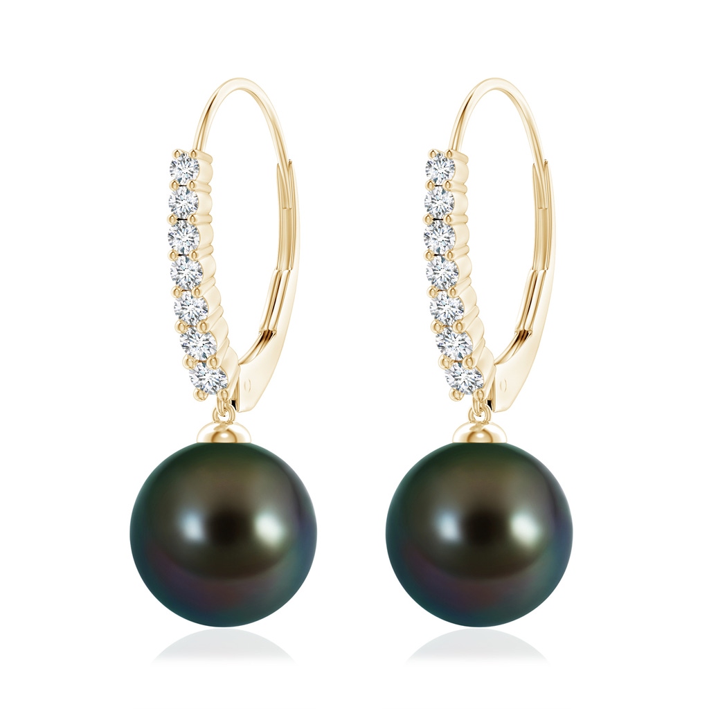 10mm AAAA Tahitian Pearl Tapered Leverback Earrings in Yellow Gold