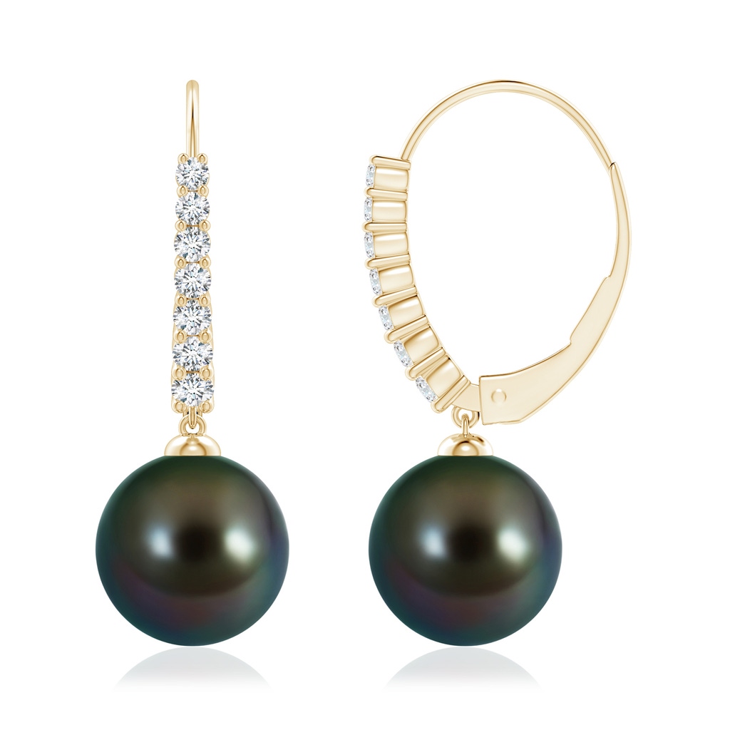 10mm AAAA Tahitian Pearl Tapered Leverback Earrings in Yellow Gold - side 199