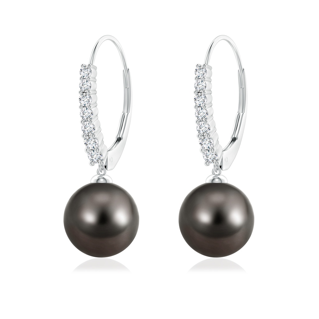 9mm AAA Tahitian Pearl Tapered Leverback Earrings in White Gold