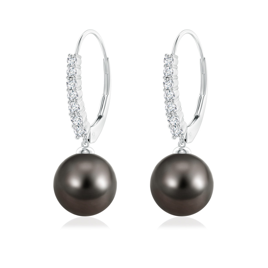 9mm AAA Tahitian Pearl Tapered Leverback Earrings in White Gold 