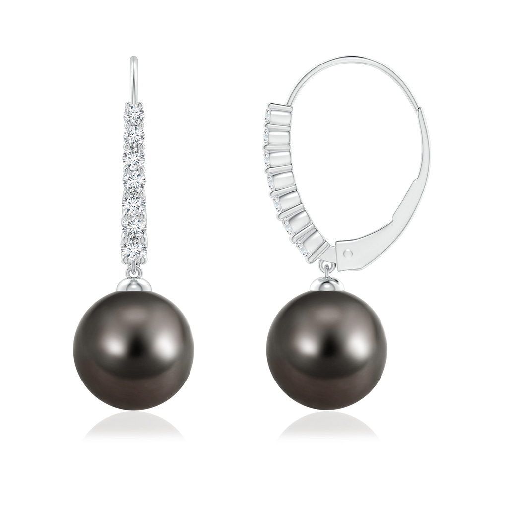 9mm AAA Tahitian Pearl Tapered Leverback Earrings in White Gold Side-1