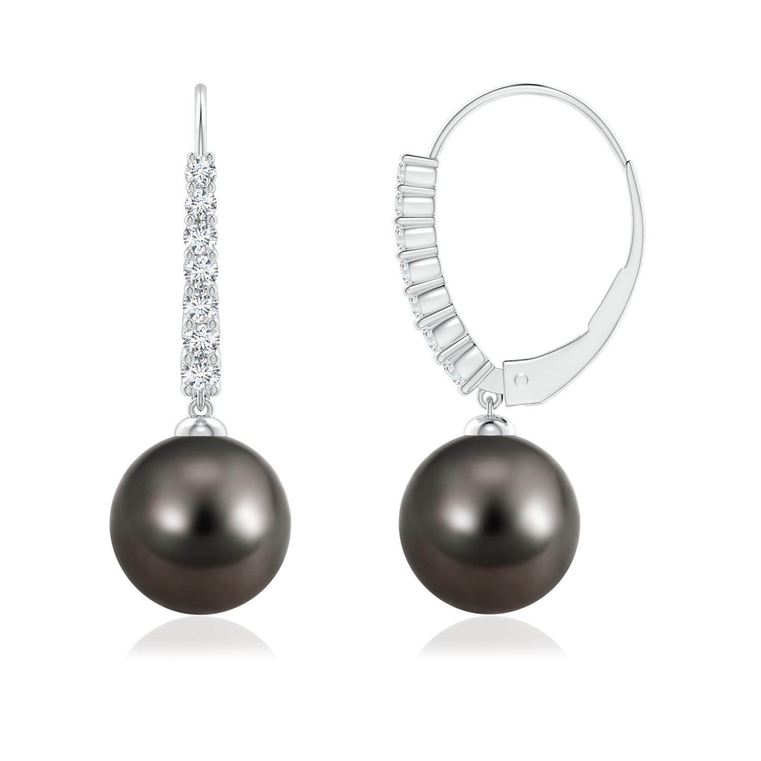 9mm AAA Tahitian Pearl Tapered Leverback Earrings in White Gold - side 2