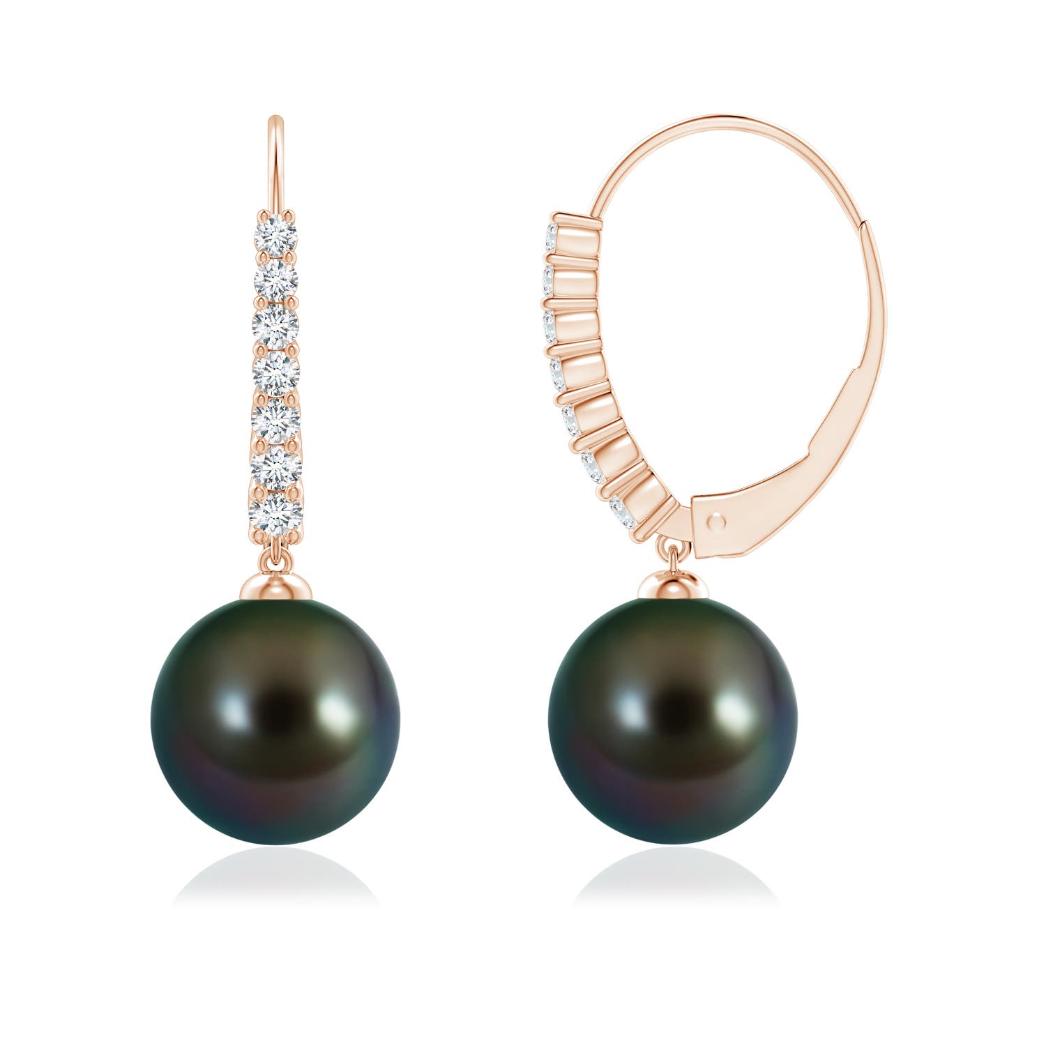 9mm AAAA Tahitian Pearl Tapered Leverback Earrings in Rose Gold