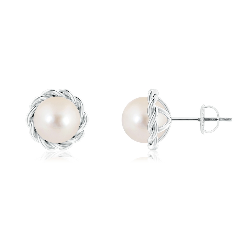 7mm AAAA Solitaire Freshwater Pearl Twist Rope Studs in P950 Platinum
