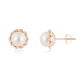 7mm AAAA Solitaire Freshwater Pearl Twist Rope Studs in Rose Gold