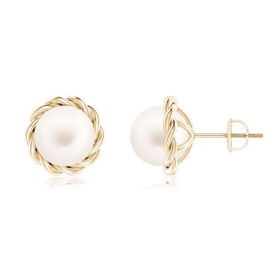 8mm AA Solitaire Freshwater Pearl Twist Rope Studs in Yellow Gold 
