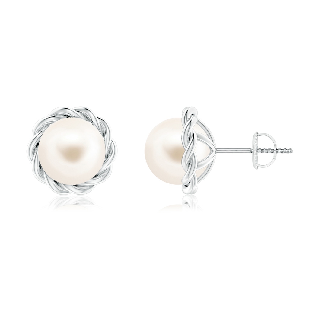 8mm AAA Solitaire Freshwater Pearl Twist Rope Studs in P950 Platinum