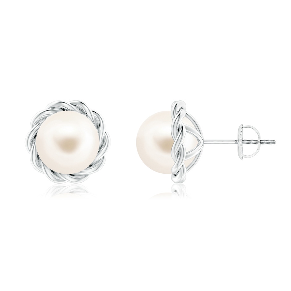 8mm AAA Solitaire Freshwater Pearl Twist Rope Studs in White Gold 