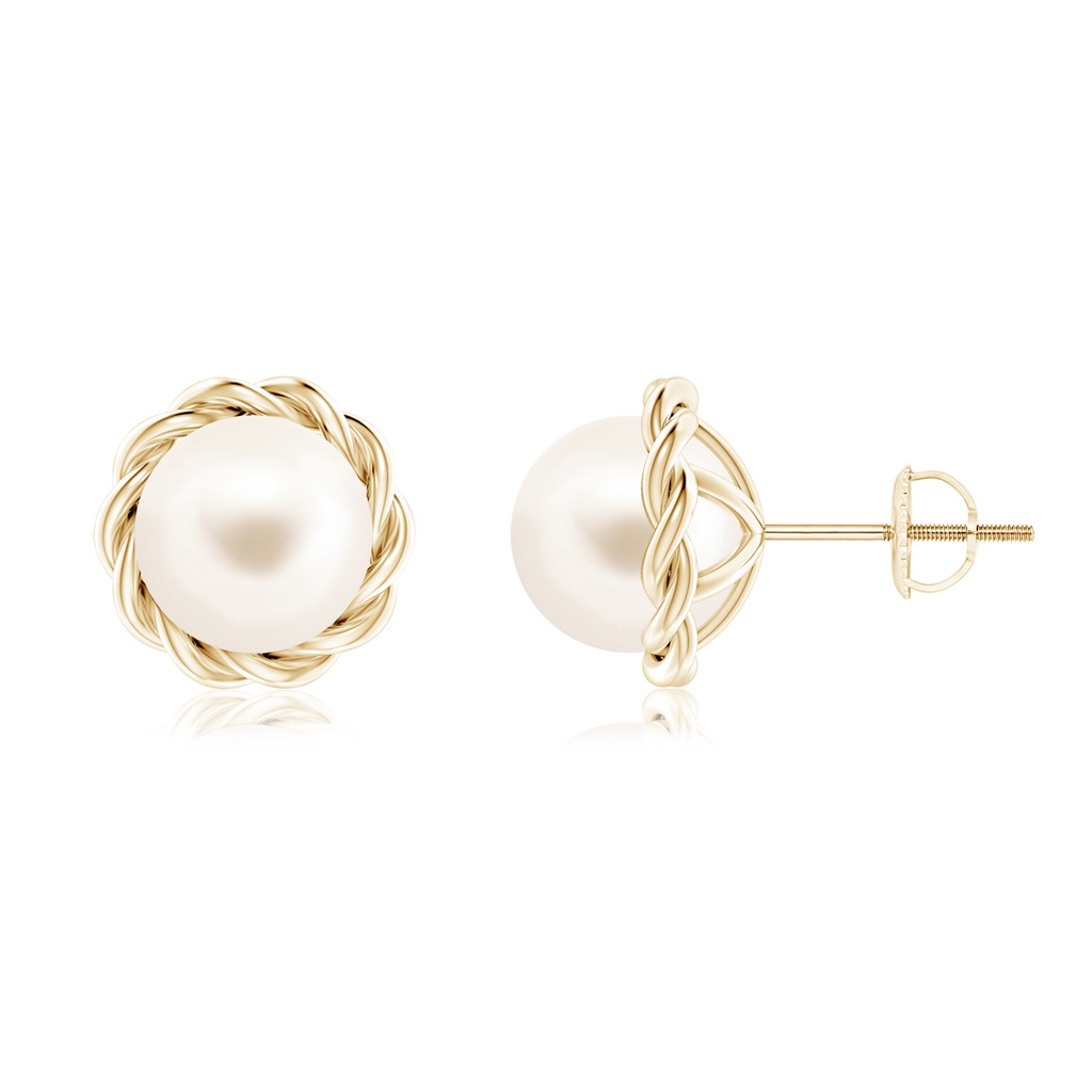 8mm AAA Solitaire Freshwater Pearl Twist Rope Studs in Yellow Gold