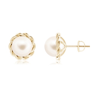 8mm AAA Solitaire Freshwater Pearl Twist Rope Studs in Yellow Gold