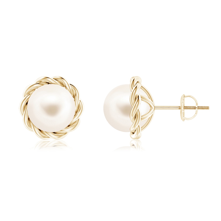 8mm AAA Solitaire Freshwater Pearl Twist Rope Studs in Yellow Gold 