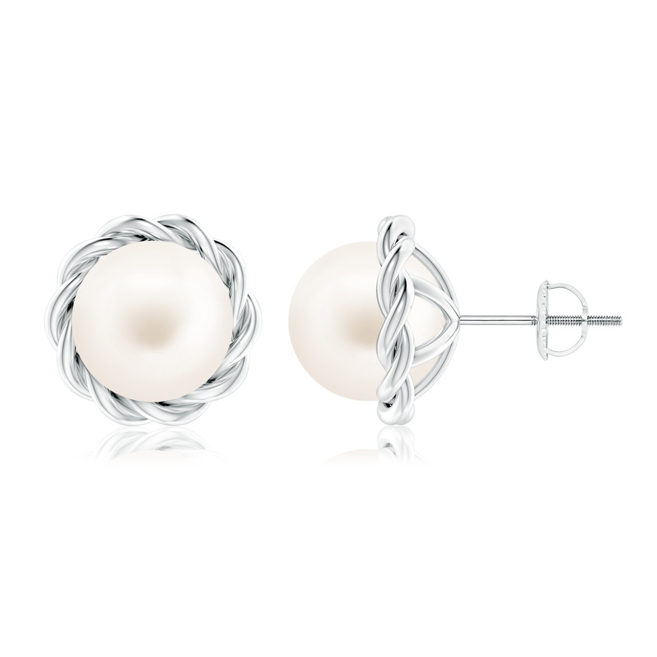 9mm AA Solitaire Freshwater Pearl Twist Rope Studs in White Gold 