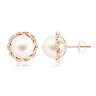 9mm AAA Solitaire Freshwater Pearl Twist Rope Studs in Rose Gold