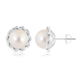 9mm AAAA Solitaire Freshwater Pearl Twist Rope Studs in P950 Platinum